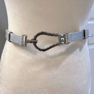 NWOT CHICO’S Faux Leather Gray Metallic Belt with Silver Buckle - M/L